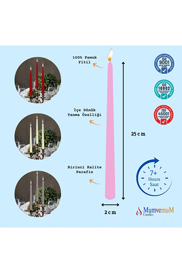 4 Lu Pembe Konik Şamdan Mum - 2