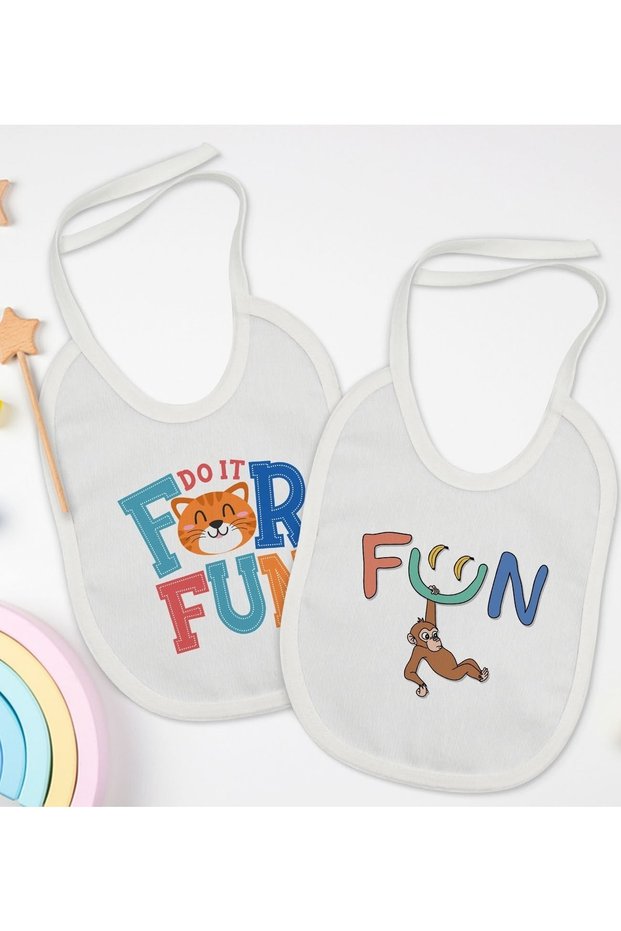 Kids Fun Designed 2-Piece White Baby Bib-1