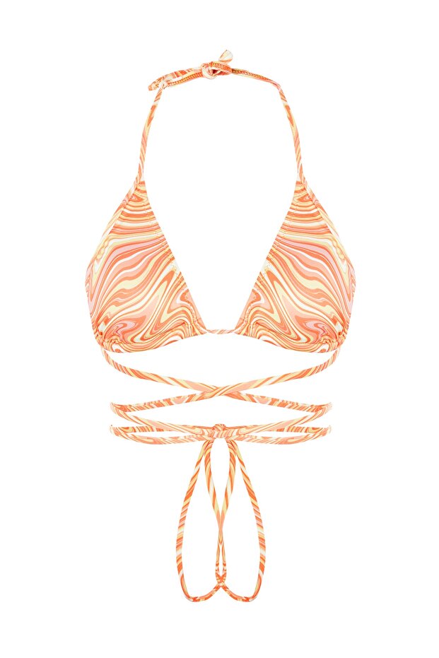 Soyut Desenli Bağlamalı Üçgen Kaplı Bikini Üstü TBESS23BU00060 - 7