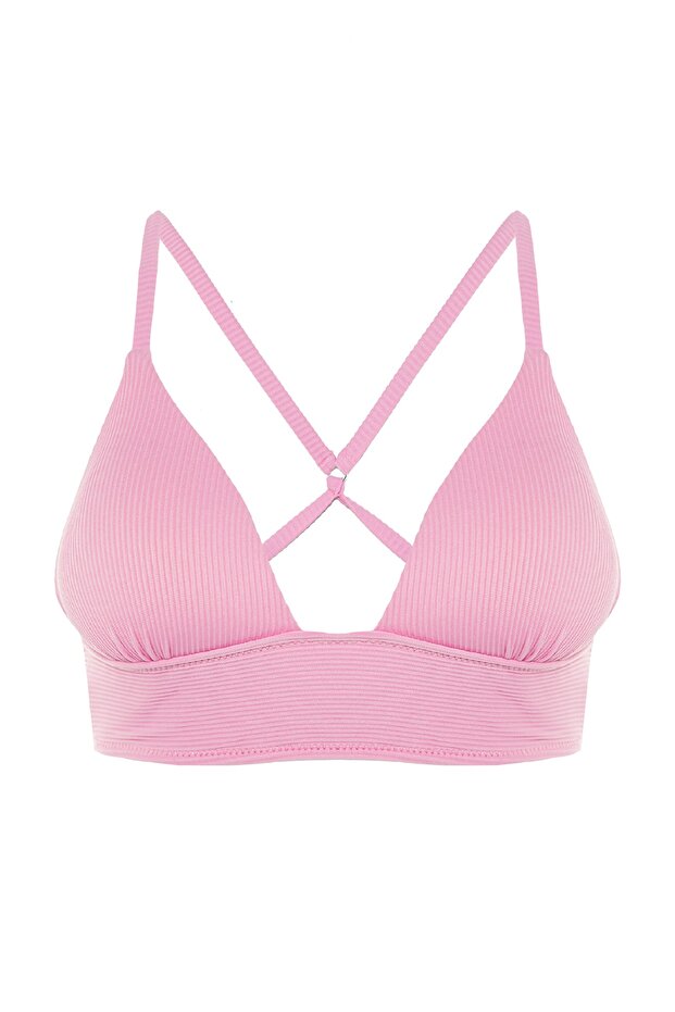 Mor Dokulu Üçgen Push Uplı Bikini Üstü TBESS21BU0010 - 6