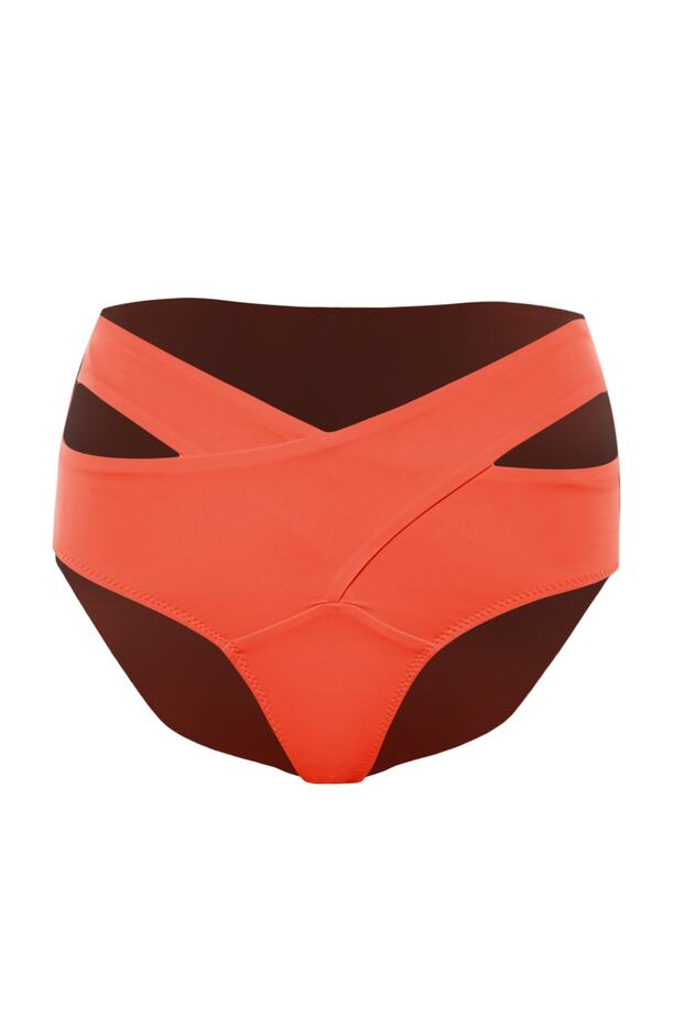 Kırmızı Cut Out Detaylı Hipster Yüksek Bel Bikini Altı TBESS20BA0184 - 6