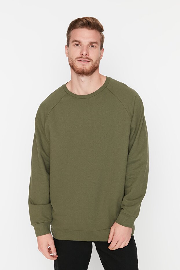 Khaki Oversize/Loose Fit Fleece Inside/Warm Raglan Sleeve Sweatshirt Tmnaw23Sw00190
