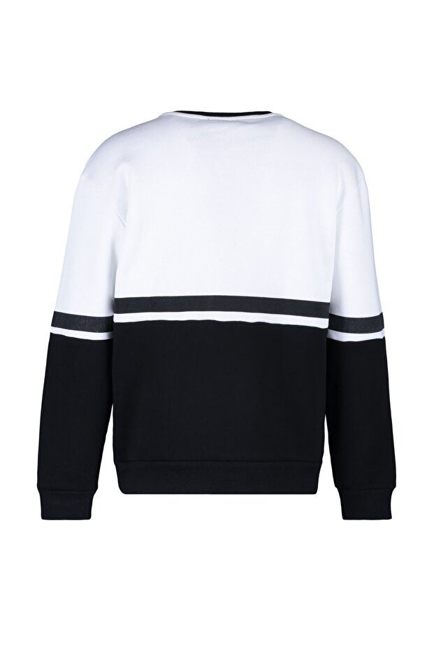 Ekru Regular/Normal Kesim Uzun Kollu Baskılı Panelli Sweatshirt TMNAW23SW00140 - 7