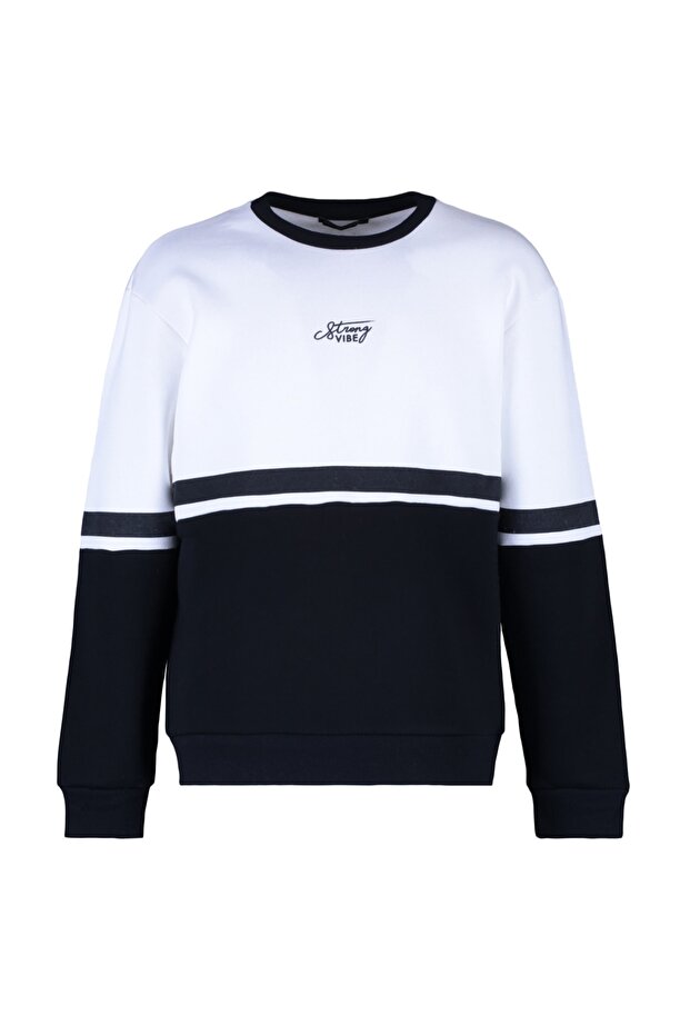 Ekru Regular/Normal Kesim Uzun Kollu Baskılı Panelli Sweatshirt TMNAW23SW00140 - 6