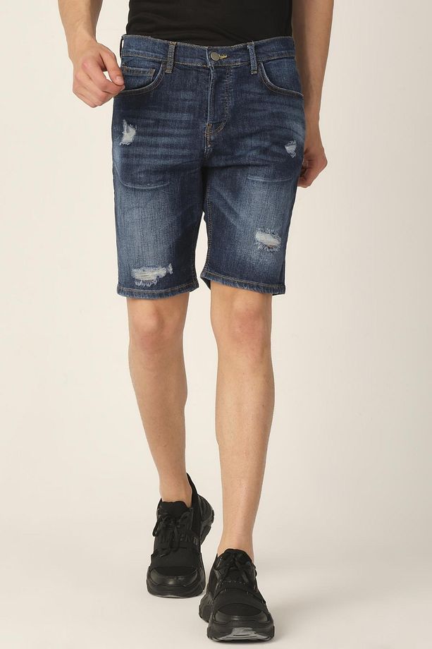 Erkek Lacivert Regular Fit Jean Şort - 1