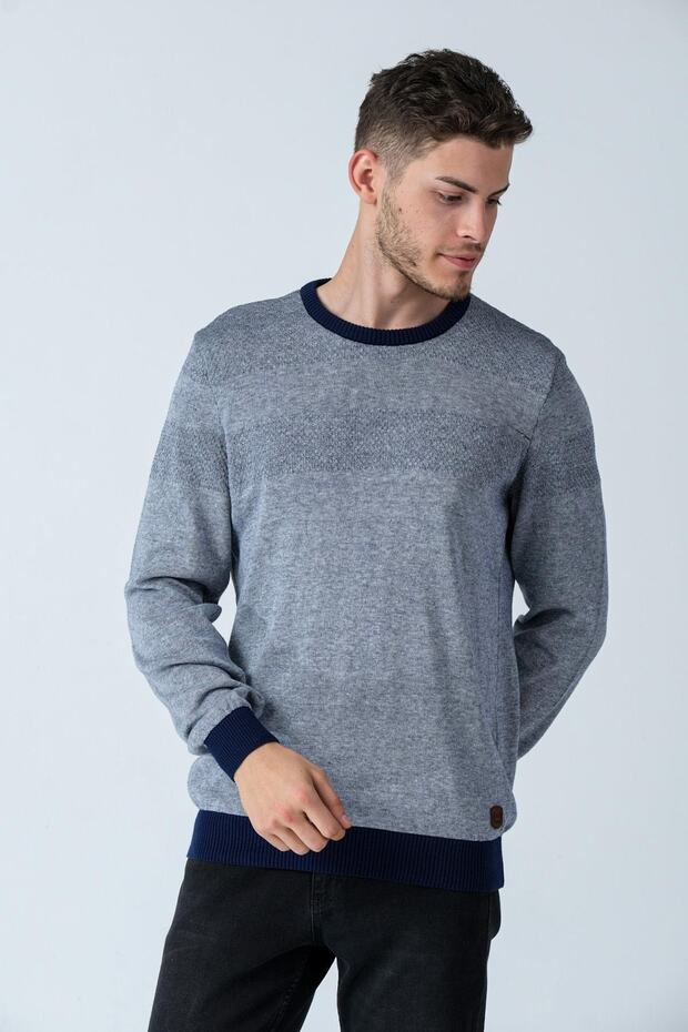 Patterned Crew Neck Sweater (E20-5122) - 1