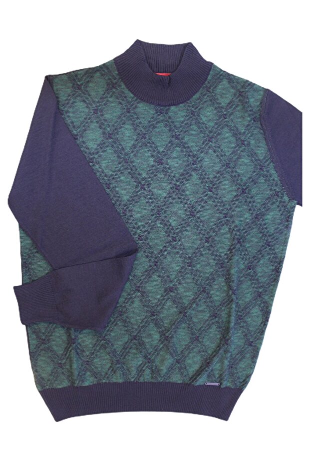 Men's Wool Knitwear Stand Collar Patterned Sweater Lacquer