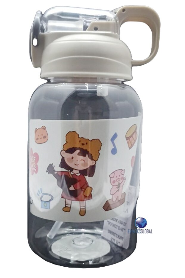 Thick Straw Lockable Lid 600 Ml School Water Bottle 3 Colors Vgn2270