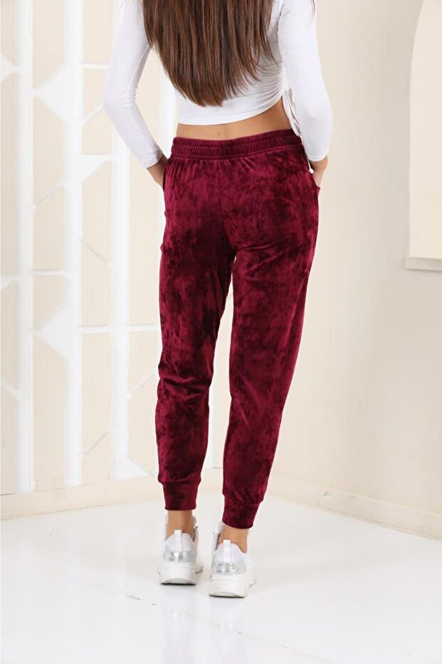 Mürdüm Renk Kadife Eşofman Altı - Pijama - Jogger Model - 4