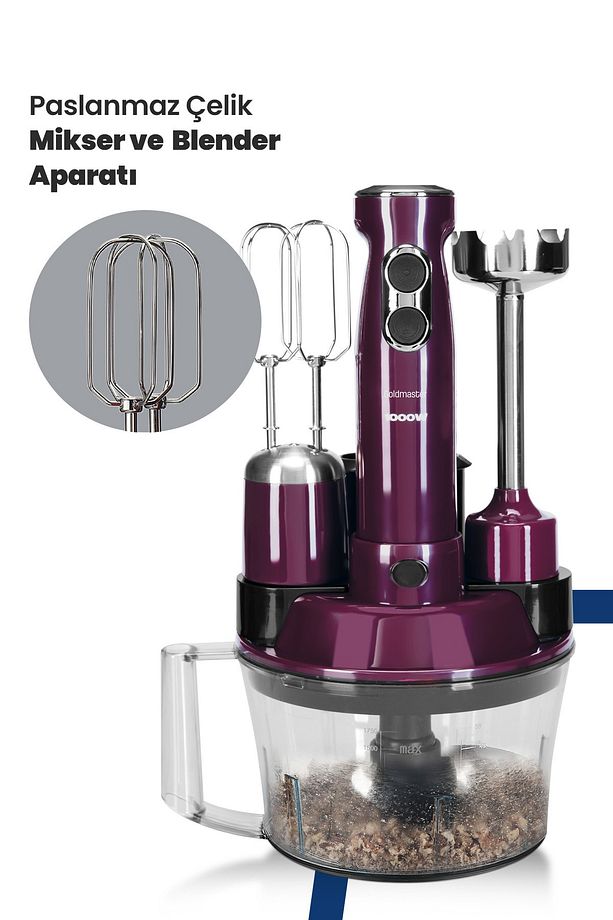 Elenamax Mor 1000 Watt Hız Ayarlı %100 Bakır Motor 5 In 1 Mutfak Robotu Multi Blender Seti - 4