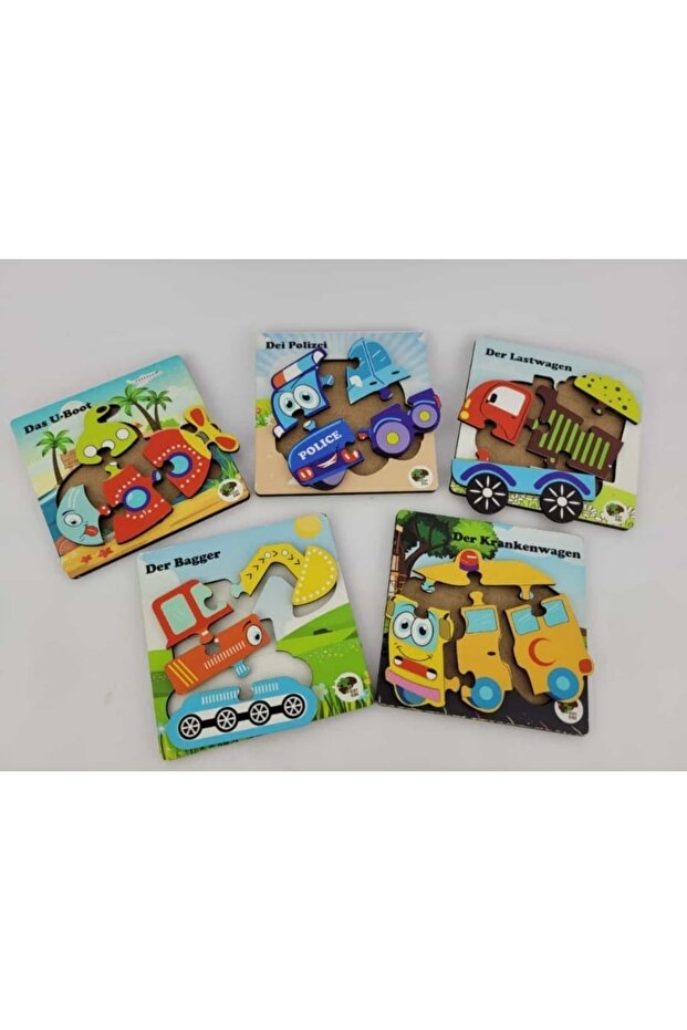 Mini 5'li Araçlar Ahşap Puzzle Seti - 3