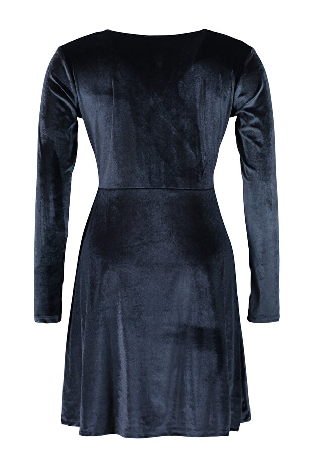 Čierne zamatové pletené šaty s dvojradovým golierom TBBAW23AH00117 - 8