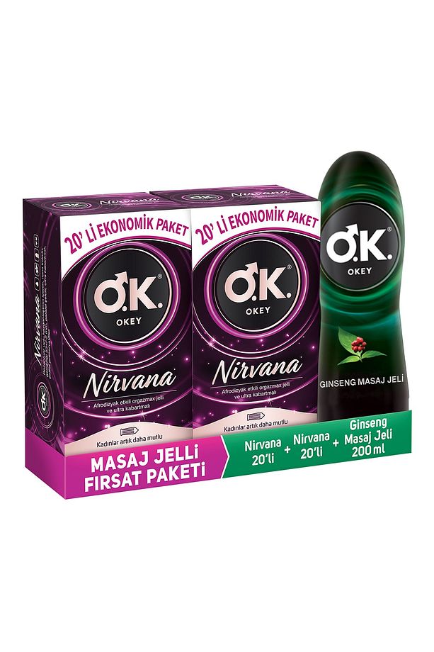 Nirvana 40'lı Prezervatif + Okey Ginseng Masaj Jeli Su Bazlı 200 ml - 1