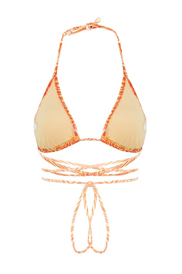 Soyut Desenli Bağlamalı Üçgen Kaplı Bikini Üstü TBESS23BU00060 - 9