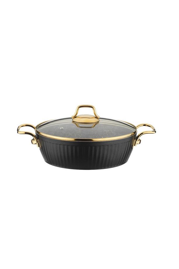 Maya Granit Desenli Basık Tencere Altın Kulp - Siyah - 26 Cm - 1