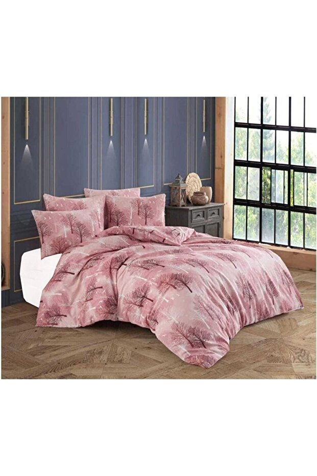 Single Ranforce Cotton Duvet Cover Set (without sheets) Pink Tree