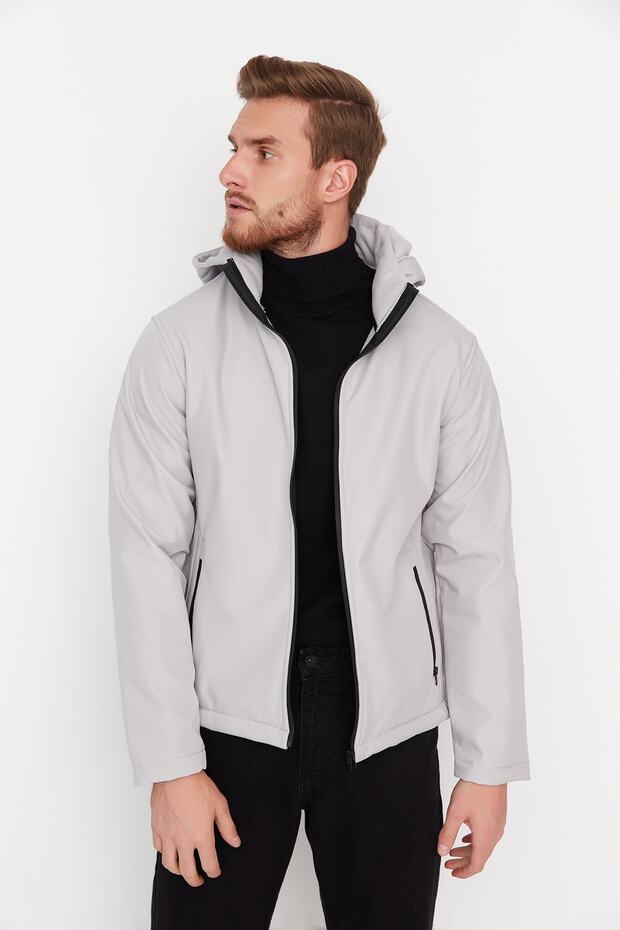 Taş Regular Fit Çıkartılabilir Kapüşonlu Softshell Rüzgara ve Suya Dayanıklı Mont TMNAW22MO0118