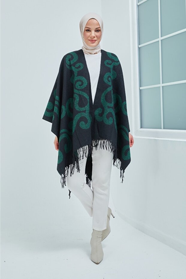Hep Trend Women's Double Sided Fringed Shoulder Shawl Poncho