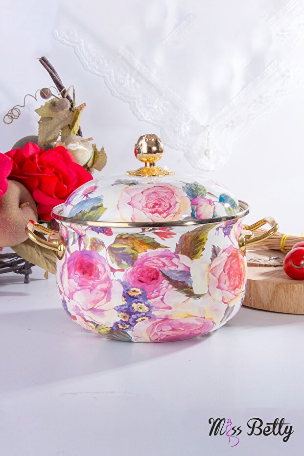 قدر Rose Deluxe مطلي بالمينا، مقاس 20 سم