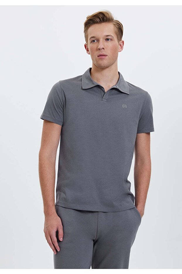 Gray Polo Collar Cotton Regular Fit Men's T-shirt -vital