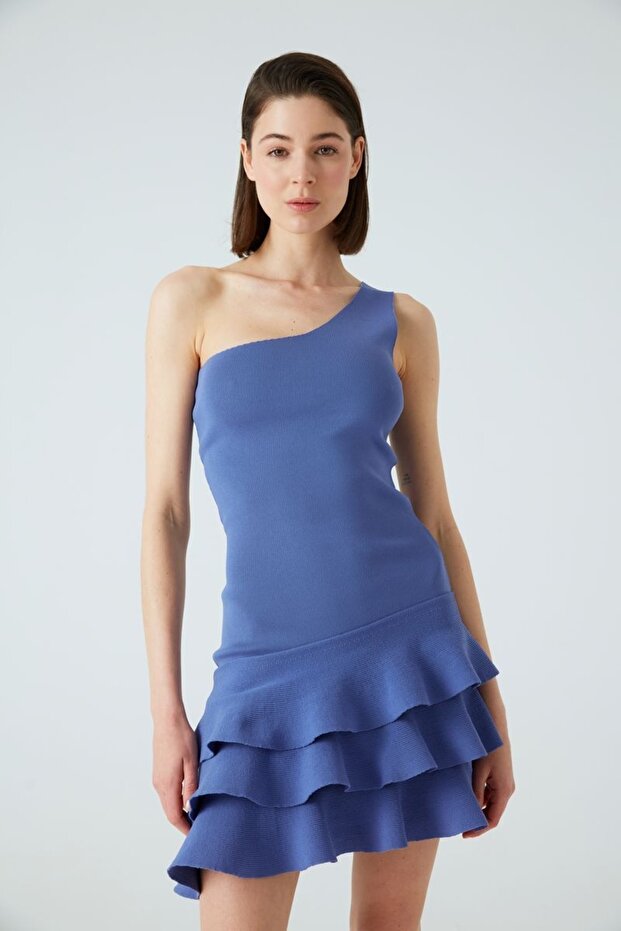 One-Shoulder-Volant-Strickkleid - 4