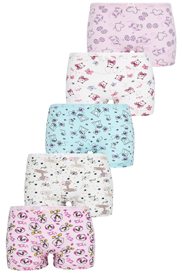 Girl's Boxer Pack of 5 Mixed Color Printed Boxers