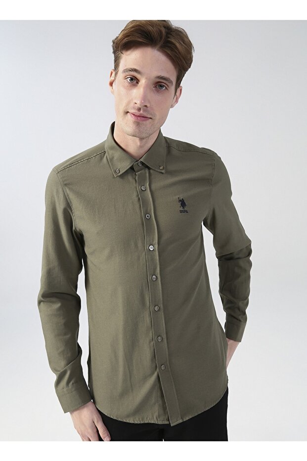 Green Men's Shirt - Button Collar, Gox022K