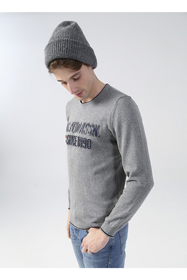 Crew Neck Gray Melange Men's Sweater Column