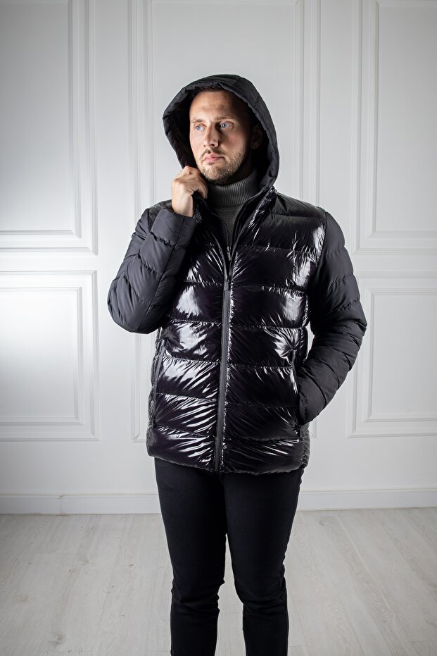 Interview Shine Kapüşonlu Siyah Şişme Mont - 7