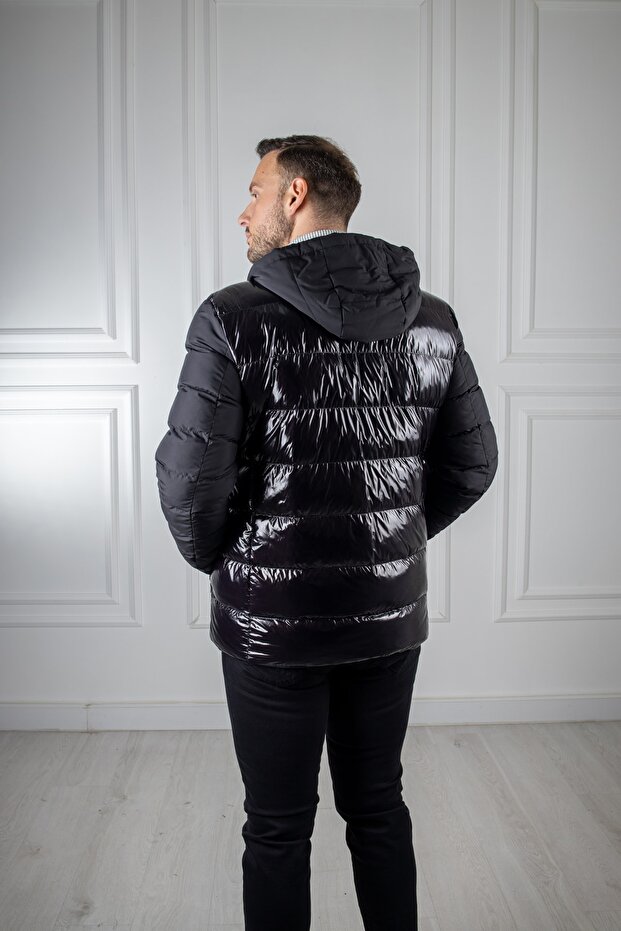 Interview Shine Kapüşonlu Siyah Şişme Mont - 8