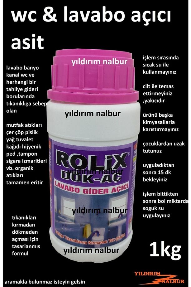 Lavabo Aç Asit Tıkanık Lavabo Açma 1kg Tuvalet Wc Açar Kimyasal Ilaç - 2