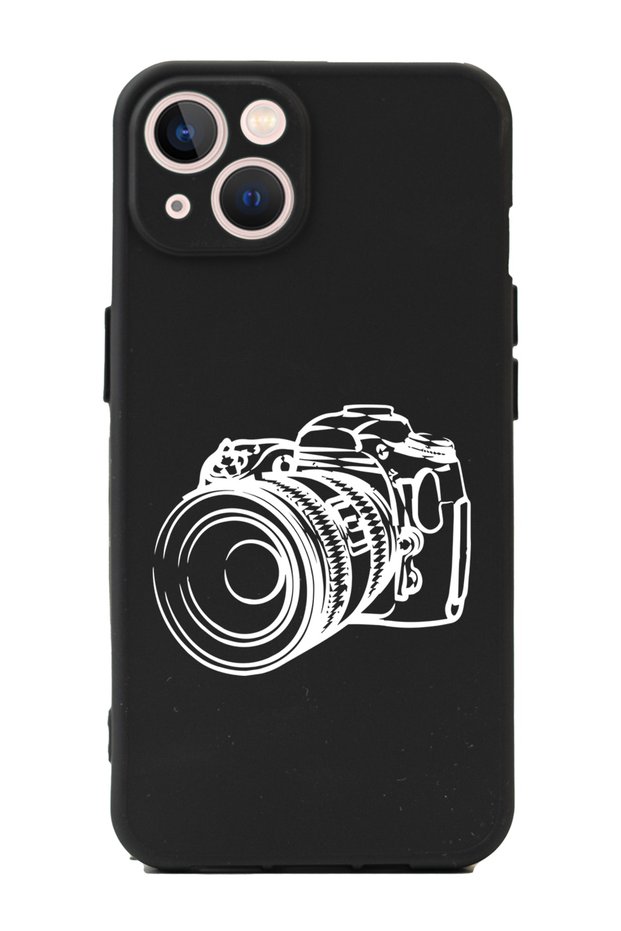 iPhone 14 Black Premium Phone Case with Photo Camera Design