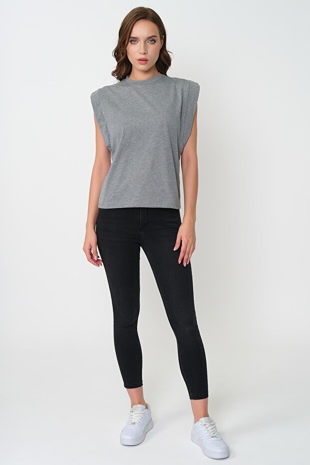 Kadın Kolsuz Basic Örme T-shirt & Bluz - 4