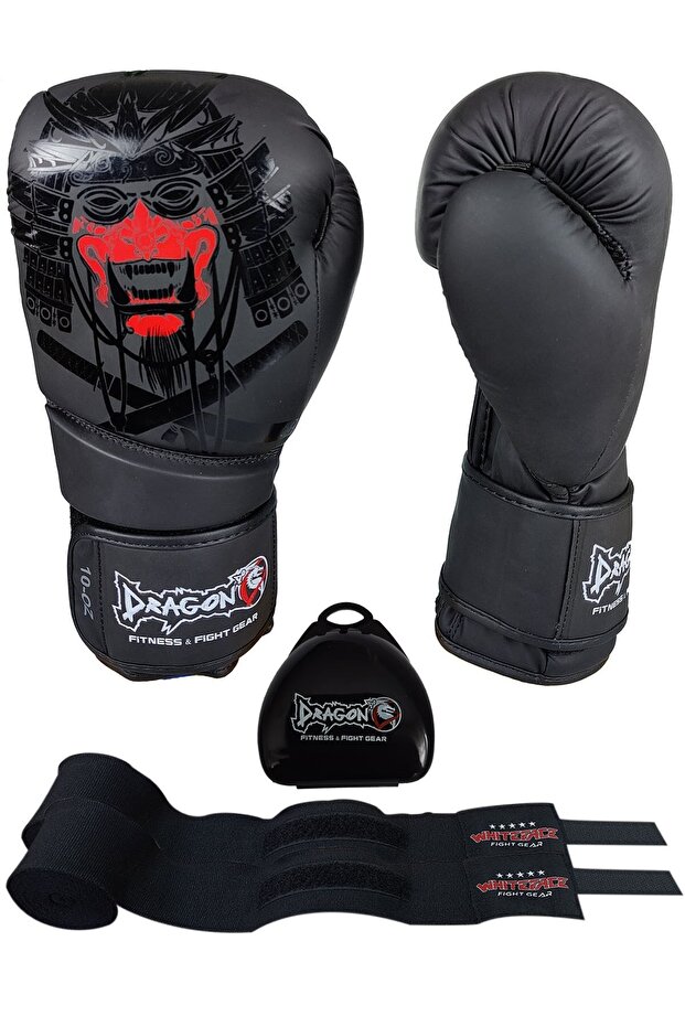 Faux Leather Black Yakuza Boxing - Gloves, Whiteface Bandage and Teethers Set of 3