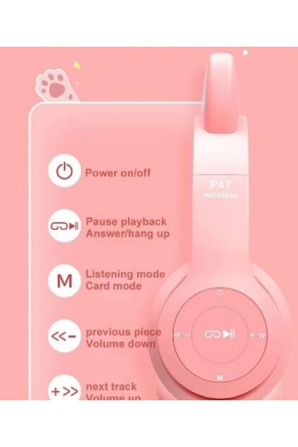 Tatlı Kedi Led Işıklı Kedi Kulağı Bluetooth Kulaklık Mikrofonlu Gürültü Önleyici Kulaklık - 3
