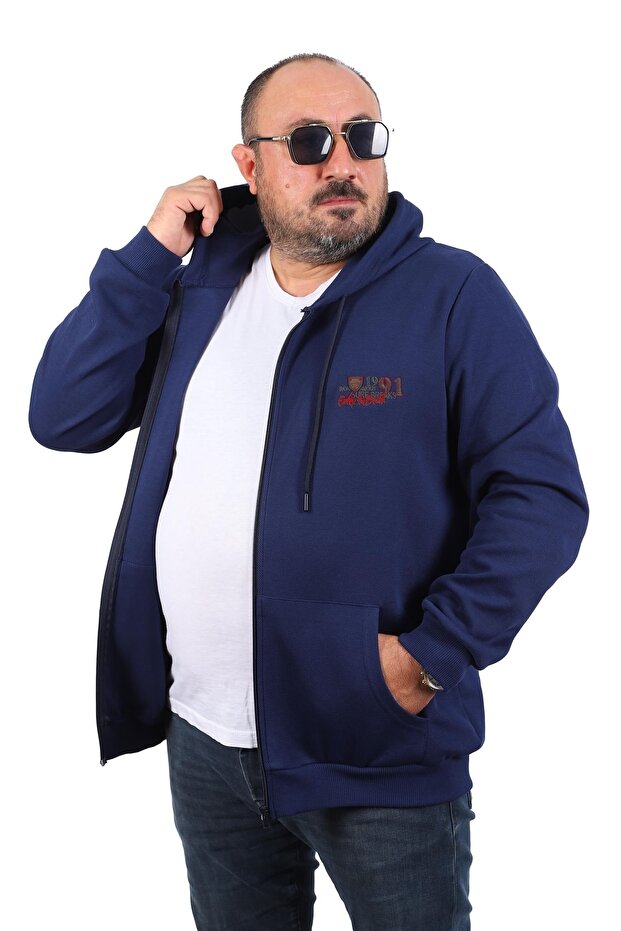 سويت شيرت بغطاء للرأس مقاس كبير Ninety One 22724-indigo
