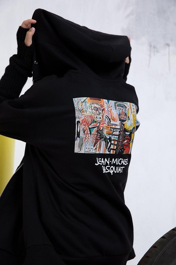 Coool Oversize Fit Jean-Michel Basquiat Kapüşonlu Hırka - 4