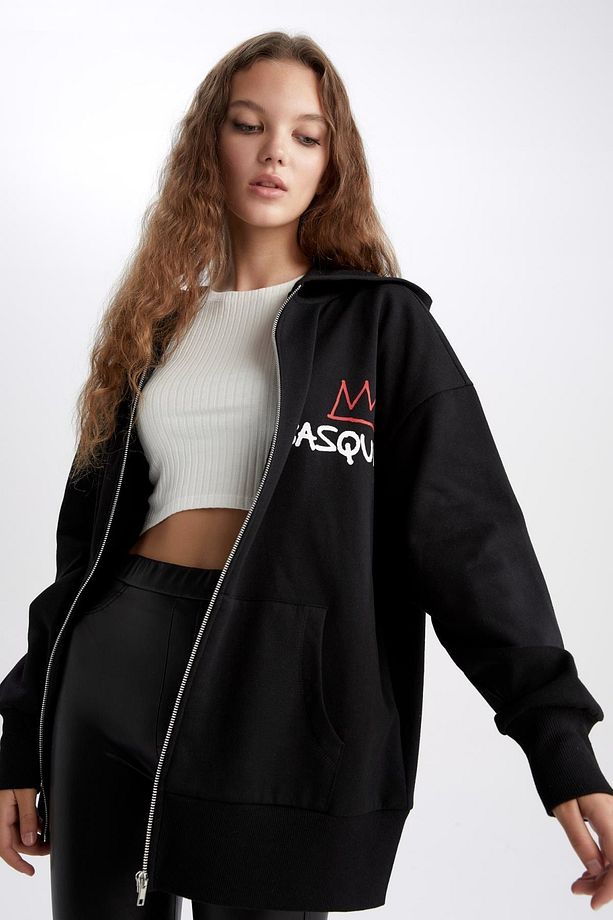 Coool Oversize Fit Jean-Michel Basquiat Kapüşonlu Hırka - 5