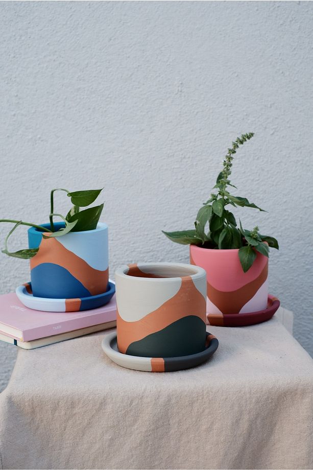 Terracotta Toprak Saksı & Tabak Set - 3 Adet - 3