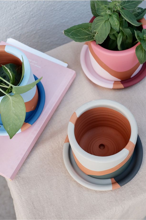 Terracotta Toprak Saksı & Tabak Set - 3 Adet - 4