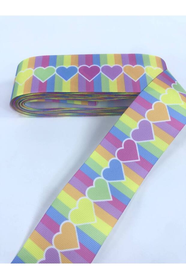 Yellow Pink Blue Heart Patterned Grosgrain Ribbon Price Is for 1 Meter – Ribbon, Stylish Design – Ribbon