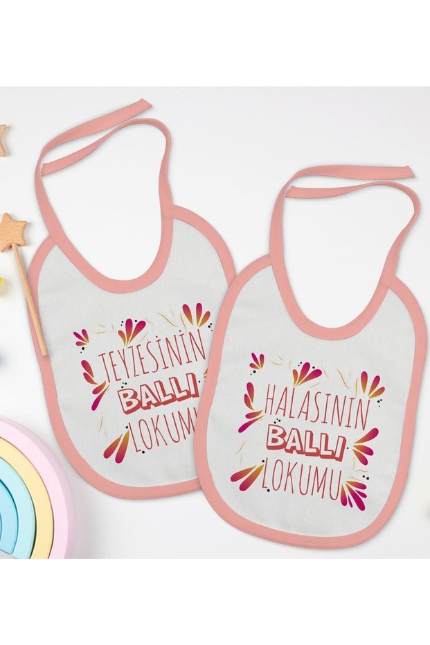 Kids Aunt and Aunt Designed 2-Piece Pink Baby Bib-1