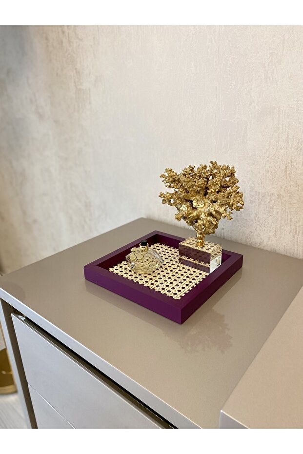 Rattan Hazeran Square Tray Purple-24X24 cm (100% Natural Hazeran)