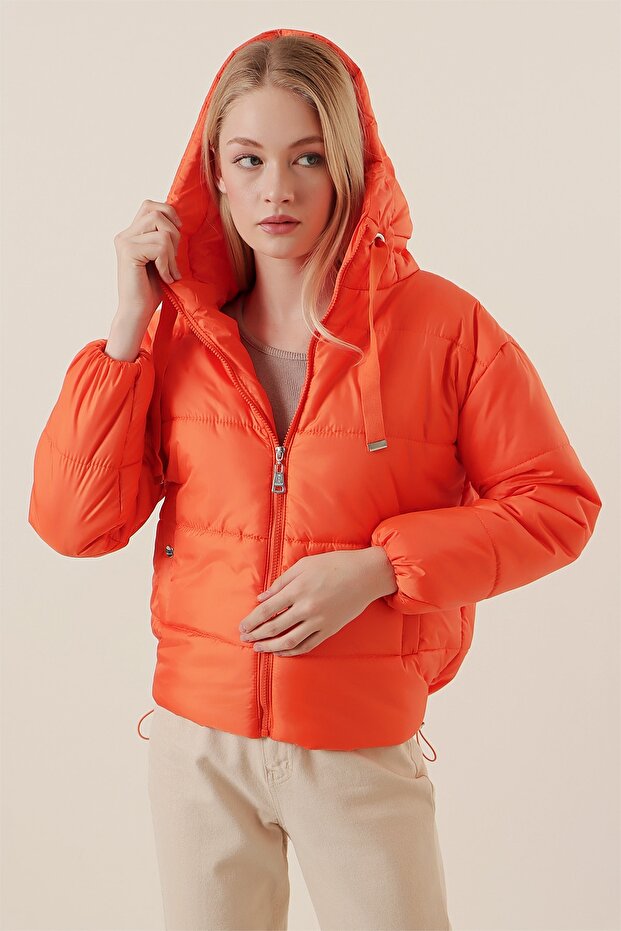 5117 Kapşonlu Şişme Mont - Oranje - 4