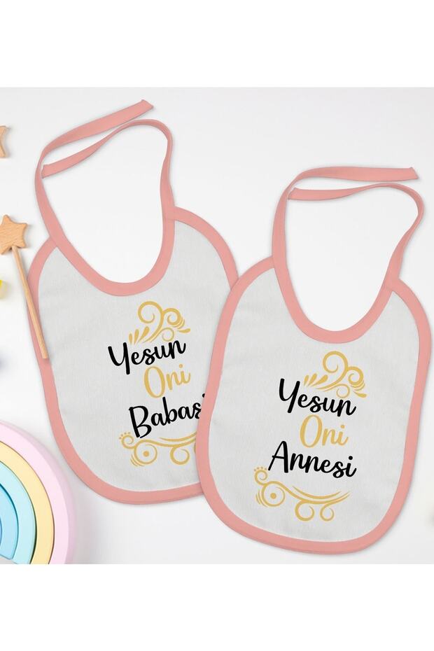 Kids Yesun Oni Mother and Father Designed 2-Piece Pink Baby Bib-1