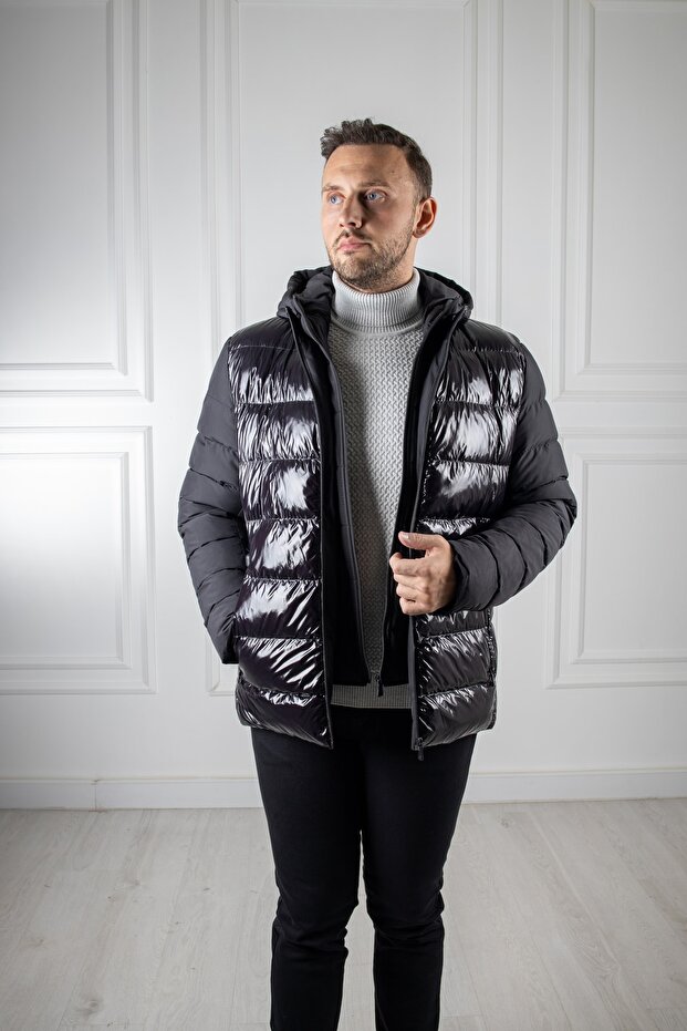 Interview Shine Kapüşonlu Siyah Şişme Mont - 1