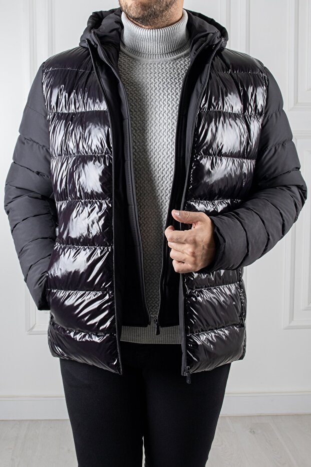 Interview Shine Kapüşonlu Siyah Şişme Mont - 3