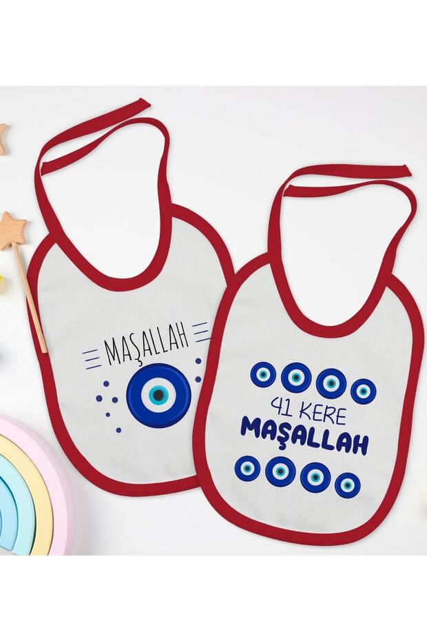 Kids Mashallah Designed 2-Piece Red Baby Bib-1
