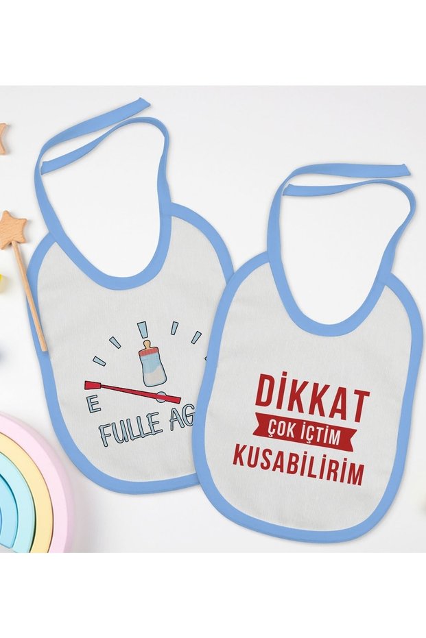 Kids 2-Piece Blue Baby Bib with Full Baby and I Can Vomit Design-1