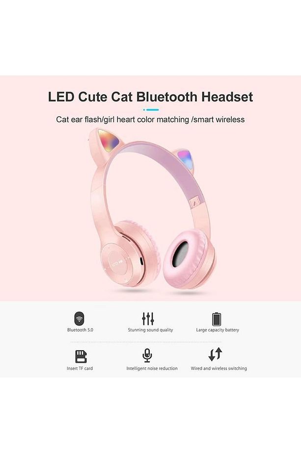Tatlı Kedi Led Işıklı Kedi Kulağı Bluetooth Kulaklık Mikrofonlu Gürültü Önleyici Kulaklık - 2